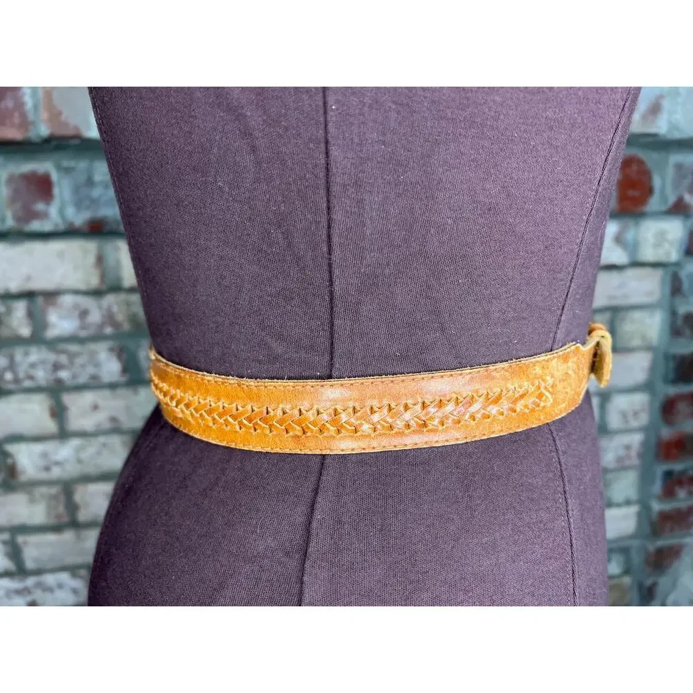 Liz Claiborne belt genuine leather brown braided skinny western